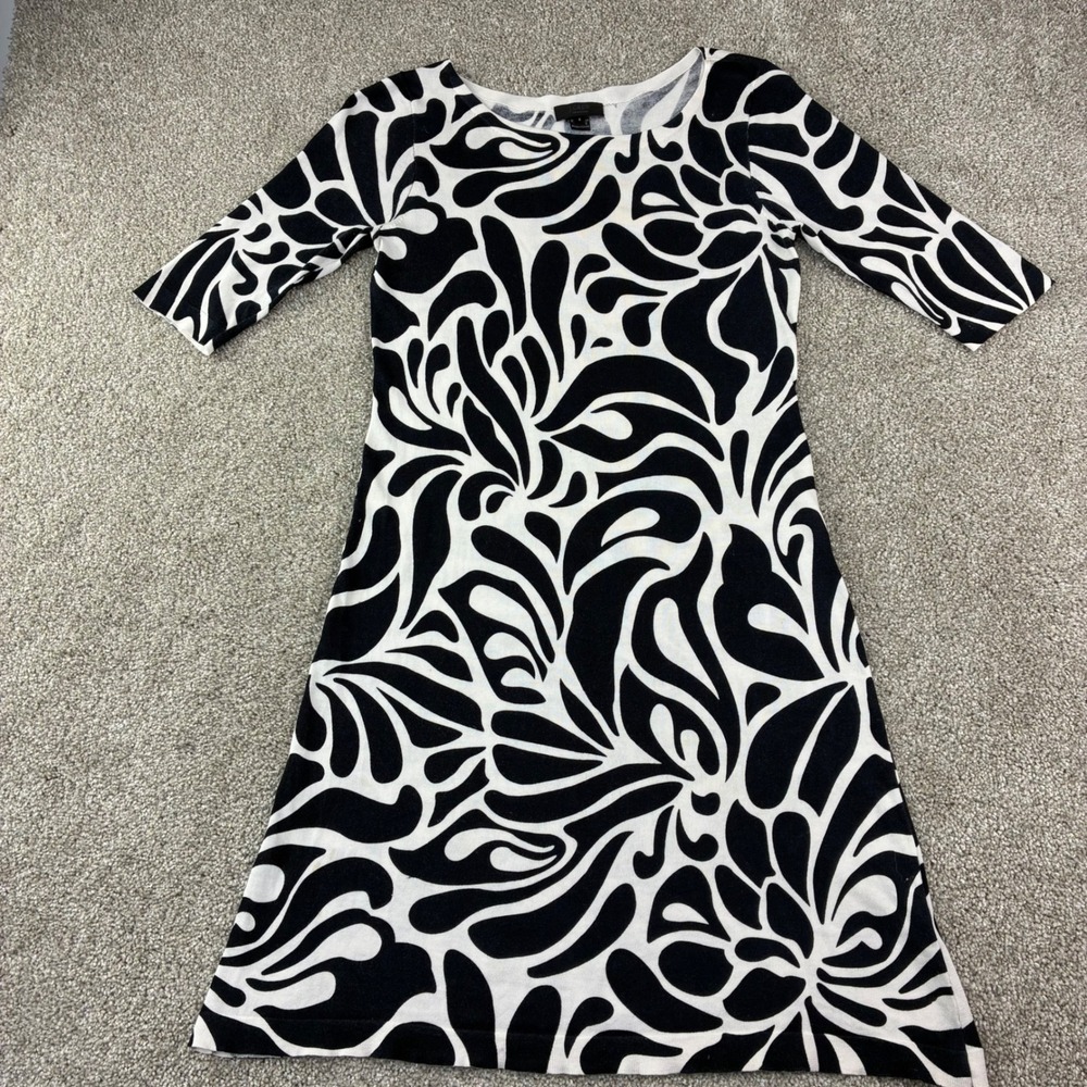 J. Crew‎ Collection Abstract Print Shift Dress Womens S Black White Cotton Artsy